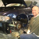 Before and after photographs of a damaged, blue, Maserati that was repaired by Elite Paint & Body Shop in West Palm Beach, FL.